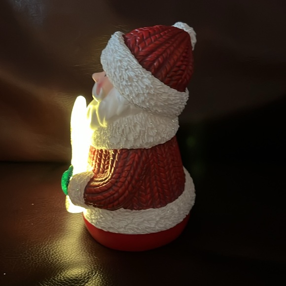 Vtg Lighted Glitter Santa Holding Sparkly Christmas Tree in Green Gloves - Picture 3 of 9